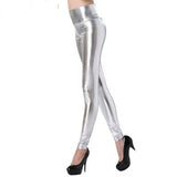 wetlook Silver Gold Black Shiny Metallic Leather High Waist Leggings - ladies Shapewear 