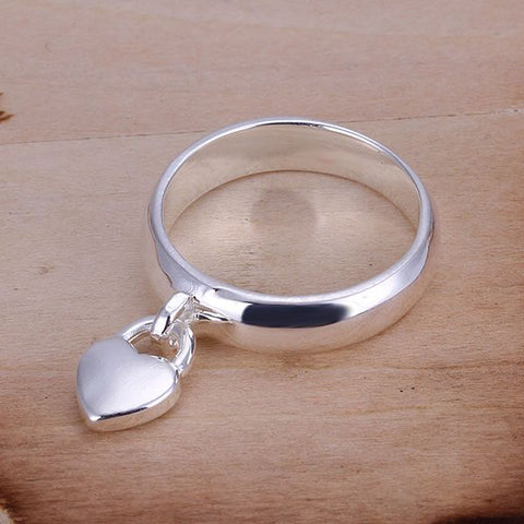 silver plated  Ring Heart Lock Ring - ladies Shapewear 