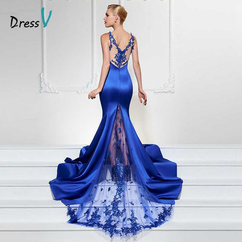 Dressv royal blue long evening dress sexy v neck party dress - ladies Shapewear 