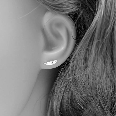 Real Sterling Silver angel wings Bird Feather Stud Earrings - ladies Shapewear 