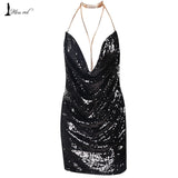 Sexy sleeveless Deep-V halter split sequin dress - ladies Shapewear 