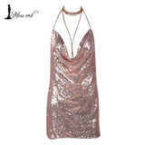 Missord Sexy sleeveless Deep-V halter split sequin dress - ladies Shapewear 