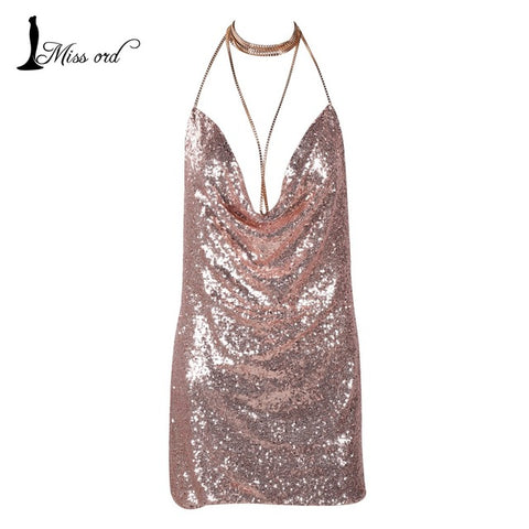 Sexy sleeveless Deep-V halter split sequin dress - ladies Shapewear 