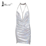 Missord Sexy sleeveless Deep-V halter split sequin dress - ladies Shapewear 