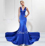 Dressv royal blue long evening dress sexy v neck party dress - ladies Shapewear 