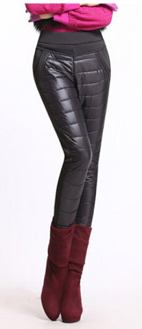 Winter Women Pants Fashion Stitching Slim Warm Windproof Down Pants - ladies Shapewear 