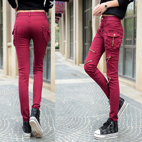 New Punk Style Women Jeans With Zippers Skinny Slim Fit Pencil Denim Pants - ladies Shapewear 