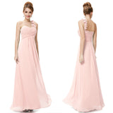 Cheap Long Evening Dresses Flowers One Shoulder Chiffon Padded - ladies Shapewear 