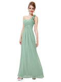 Cheap Long Evening Dresses Flowers One Shoulder Chiffon Padded - ladies Shapewear 