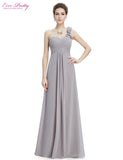 Cheap Long Evening Dresses Flowers One Shoulder Chiffon Padded - ladies Shapewear 