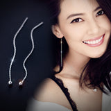 Real STERLING SILVER Ear Pull Ball &Tassel Threader Earrings - ladies Shapewear 