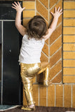 Metallic Gold Vegan Faux Leather Leggings for Baby - ladies Shapewear 