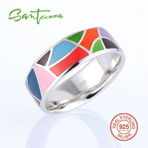 Silver Ring for Women Rainbow Enamel Ring - ladies Shapewear 