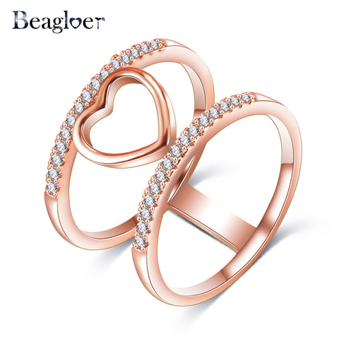 Beagloer Two-Tone Connected Rose Gold/Silver Color Love Heart Wedding Ring - ladies Shapewear 