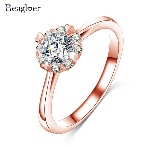 Beagloer Two-Tone Connected Rose Gold/Silver Color Love Heart Wedding Ring - ladies Shapewear 