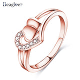 Beagloer Two-Tone Connected Rose Gold/Silver Color Love Heart Wedding Ring - ladies Shapewear 