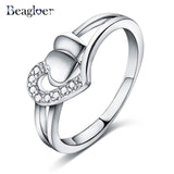 Beagloer Two-Tone Connected Rose Gold/Silver Color Love Heart Wedding Ring - ladies Shapewear 