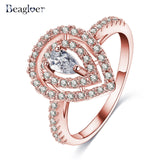 Beagloer Two-Tone Connected Rose Gold/Silver Color Love Heart Wedding Ring - ladies Shapewear 