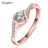 Beagloer Two-Tone Connected Rose Gold/Silver Color Love Heart Wedding Ring - ladies Shapewear 
