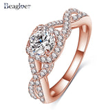 Beagloer Two-Tone Connected Rose Gold/Silver Color Love Heart Wedding Ring - ladies Shapewear 