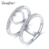 Beagloer Two-Tone Connected Rose Gold/Silver Color Love Heart Wedding Ring - ladies Shapewear 