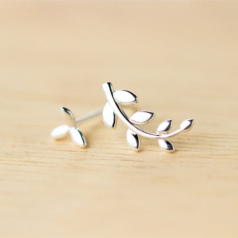 asymmetry earrings sterling-silver Branch Olive Leaf Stud Earrings - ladies Shapewear 