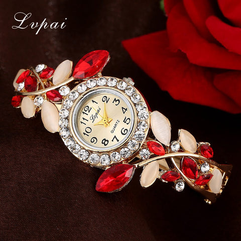 Lvpai Fashion Vintage Women Dress Watches Colorful Crystal  Red Watches - ladies Shapewear 