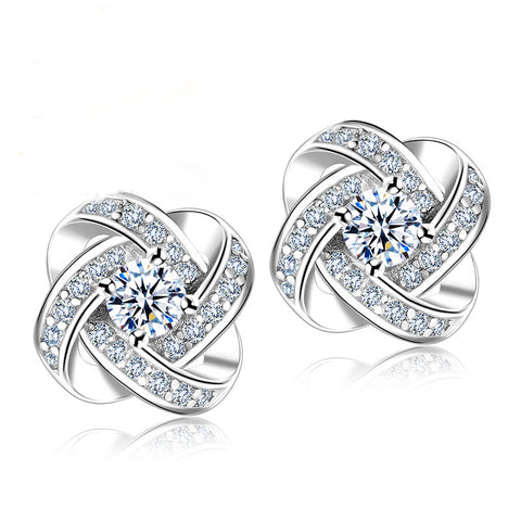 Jemmin Crystal Sterling Silver Knot Flower Stud Earrings for Women - ladies Shapewear 
