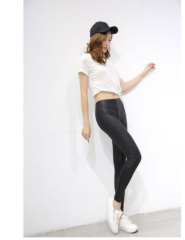 Faux Leather Leggings Navy Blue Sexy Women Leggins - ladies Shapewear 