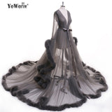 Evening Dress V Neck Feathers Long Tulle Party Evening Dresses Burgundy pink prom dresses - ladies Shapewear 