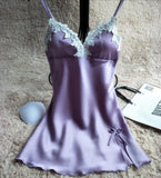 Ladies Sexy Silk Satin Nightgown Lace Nightdress Sleeveless Nighties - ladies Shapewear 