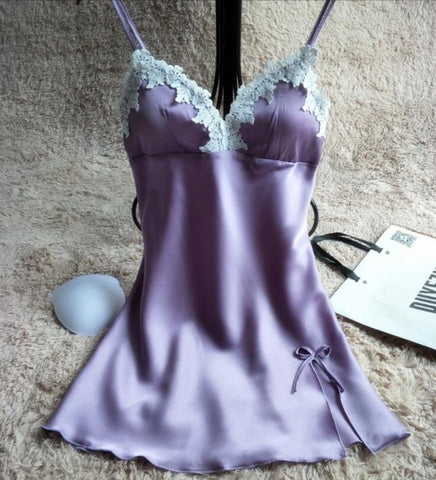 Ladies Sexy Silk Satin Nightgown Lace Nightdress Sleeveless Nighties - ladies Shapewear 