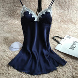 Ladies Sexy Silk Satin Nightgown Lace Nightdress Sleeveless Nighties - ladies Shapewear 