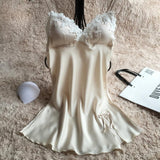 Ladies Sexy Silk Satin Nightgown Lace Nightdress Sleeveless Nighties - ladies Shapewear 
