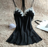 Ladies Sexy Silk Satin Nightgown Lace Nightdress Sleeveless Nighties - ladies Shapewear 