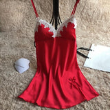 Ladies Sexy Silk Satin Nightgown Lace Nightdress Sleeveless Nighties - ladies Shapewear 