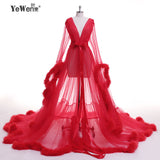 Evening Dress V Neck Feathers Long Tulle Party Evening Dresses Burgundy pink prom dresses - ladies Shapewear 