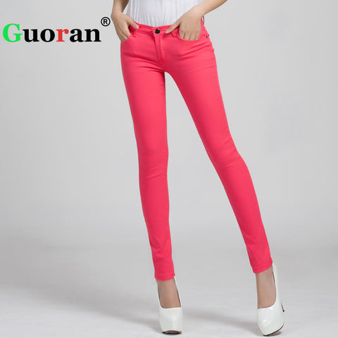 {Guoran} Candy Color Women Jeans Pencil Pants - ladies Shapewear 