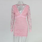 Vintage Long Sleeve V-neck Bandage Dress Black,Pink,Red,Women Dress - ladies Shapewear 