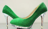 gold high heels green white wedding shoes - ladies Shapewear 