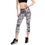 News Paper Design High Waist Women Mid-Calf Leggings - ladies Shapewear 