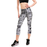 News Paper Design High Waist Women Mid-Calf Leggings - ladies Shapewear 
