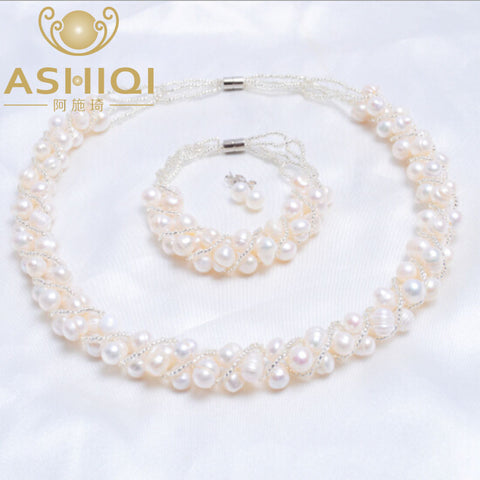 4 Colors Natural Freshwater Real pearl Necklace Earrings Bracelet Jewelry Sets for women - ladies Shapewear 