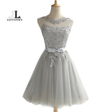 LOVONEY Short Prom Dresses Sexy Backless Lace Formal Dress - ladies Shapewear 
