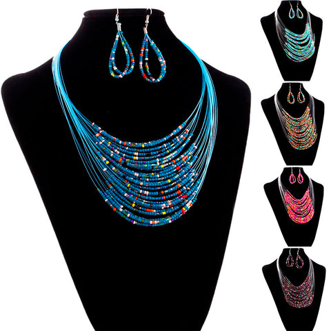 2017 Hot Fashion Trendy Style Jewelry Multicolor Multi-layer Necklaces and Earrings Set - ladies Shapewear 