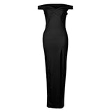 OHVERA Vintage Side Split Off Shoulder  Summer Sexy Party Long Dress - ladies Shapewear 