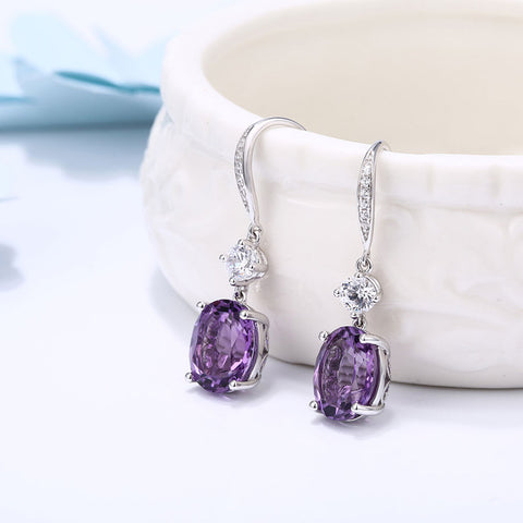 DOUBLE-Ring Genuine Natural Blue Sterling Silver Dangle Earrings for Women - ladies Shapewear 