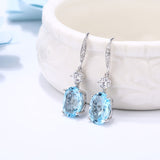 DOUBLE-Ring Genuine Natural Blue Sterling Silver Dangle Earrings for Women - ladies Shapewear 
