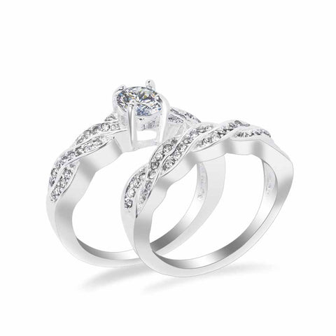 TOMTOSH 2 Pcs / Set Crystal Ring Jewelry Silver Color - ladies Shapewear 