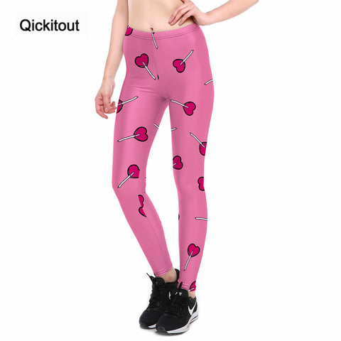 Qickitout Leggings Fitness Slim Women's Sweet Love Pink Lollipop Legging - ladies Shapewear 